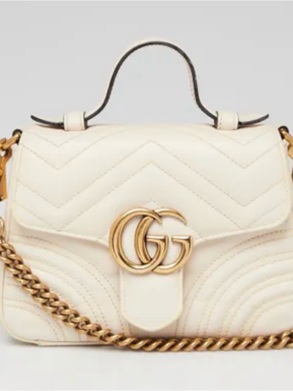 Gucci White GG Marmont Mini Top Handle Bag